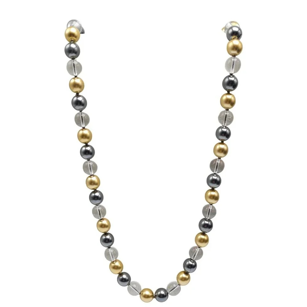 Joan Rivers Gray Silver Clear Champagne Beaded Faux Pearl Necklace 31"